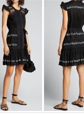Saloni Bea Pintuck Embroidered Dress Size 0